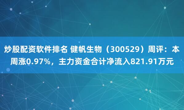 炒股配资软件排名 健帆生物（300529）周评：本周涨0.97%，主力资金合计净流入821.91万元
